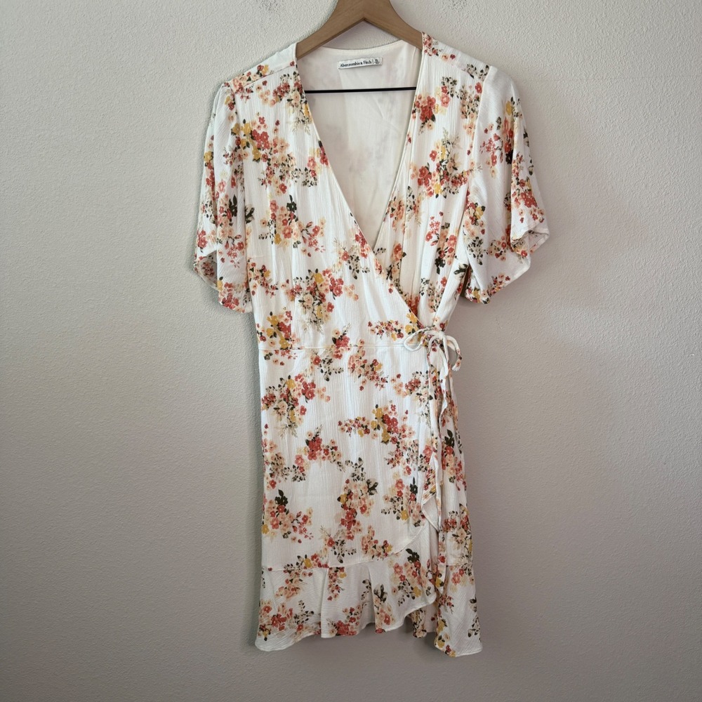 Abercrombie & Fitch White Floral Wrap Mini Dress
